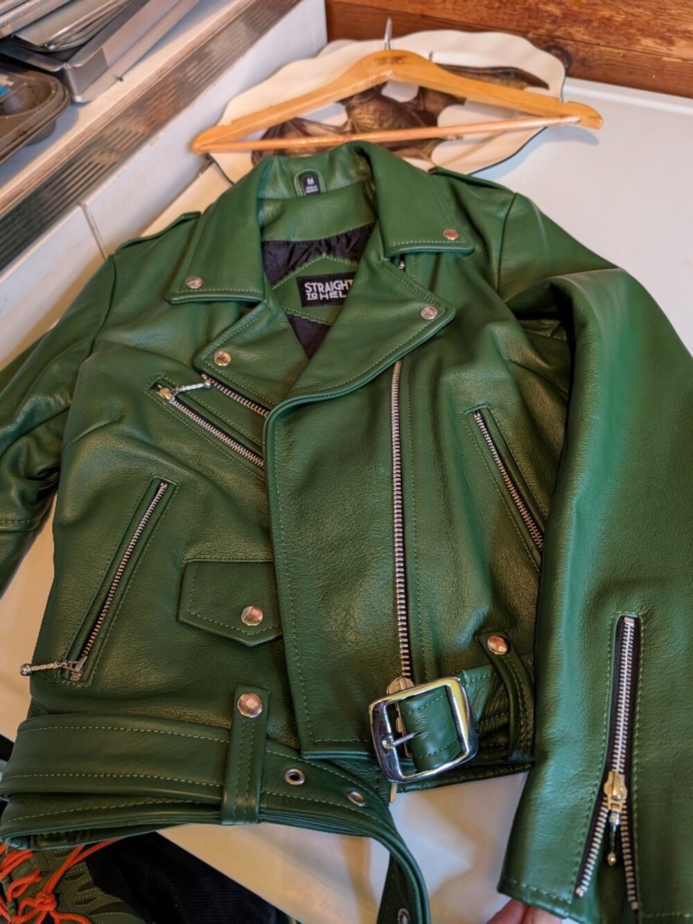 Straight To Hell Commando Cactus Green Leather Jacket Size M